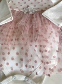 Боди длинный рукав полочка юбка из сеточки с горошками цвет розовый Ободок
